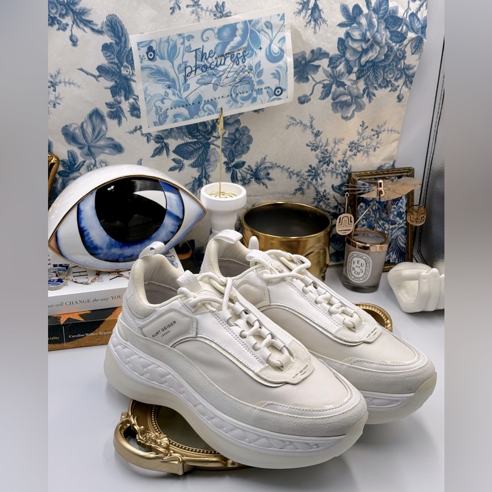 🆕 KURT GEIGER LONDON 🧿 NWOB Kensington Pump Platform Sneaker -All White, Sz 41
